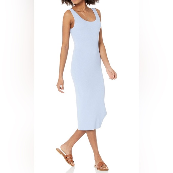 The Drop Dresses & Skirts - 💙 Staples by The Drop Sky Blue Ribbed Midi Dress – XXS – Viscose/Nylon Blend